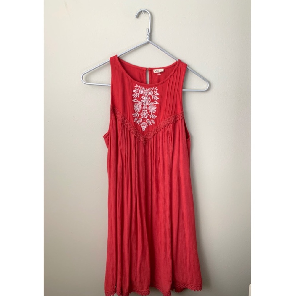 Hollister Red Embroidered Sleeveless Dress